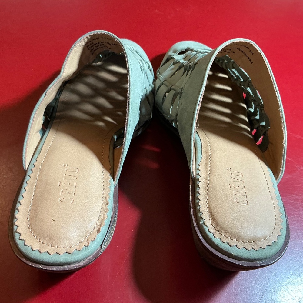 Mule Slides 8 leather woven Sage Green Slip-On Clogs Coastal Boho Resort Crevo - Picture 14 of 15